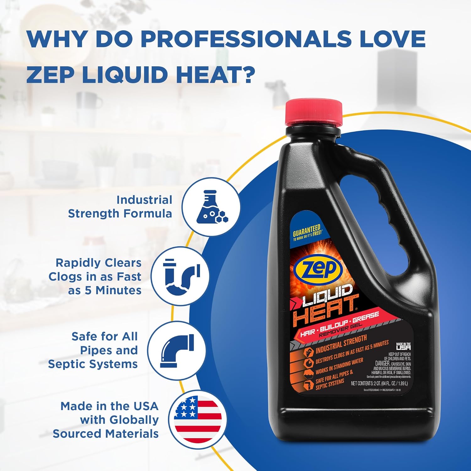 Zep Liquid Heat Hair and Grease Clog Dissolver Gel - 64 oz (Case of 6) ZULHG64 - Professional Strength Formula