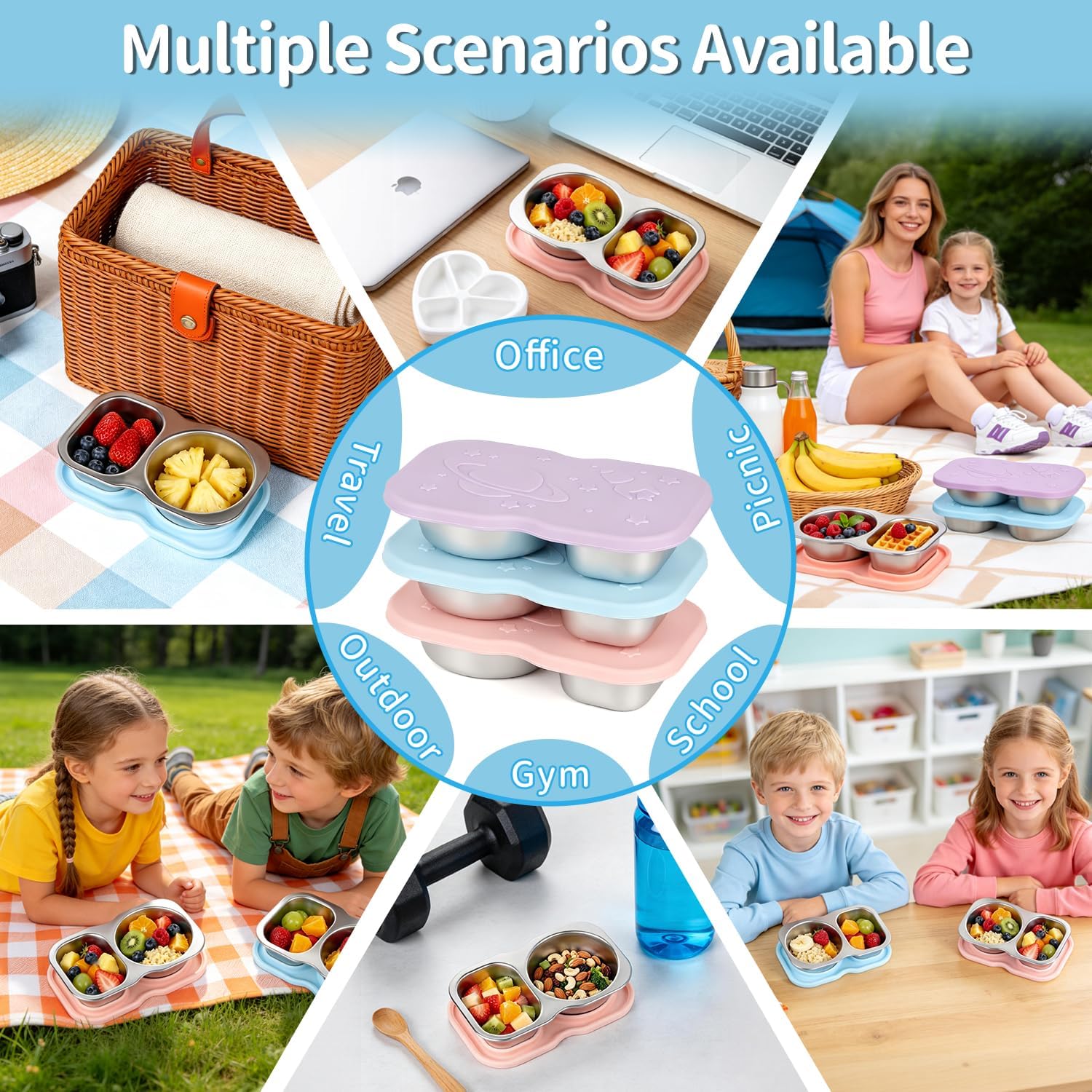 Stainless Steel Snack Containers for Kids, 3-Pack Small Food Storage Containers with Lids, Reusable Metal Snack Pack Containers for Lunch Prep, Travel, Camping, 5.3oz