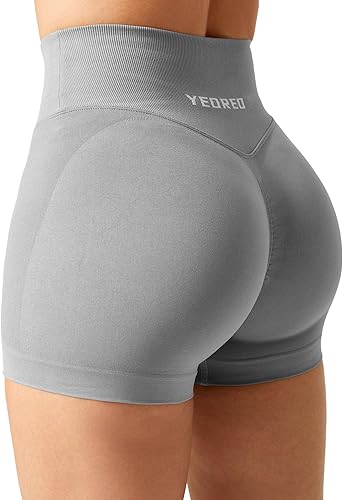 YEOREO - Pantalones cortos de entrenamiento Scrunch Butt para mujer, 3.5 pulgadas, sin costuras, cintura cruzada en forma de V, para hacer deportes