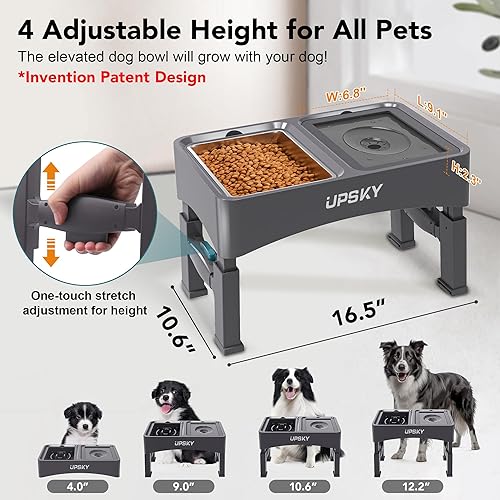 Miniatura 2 de UPSKY Cuencos elevados 3 en 1 para perros, comedero lento, soporte ajustable, dispensador de agua sin derrames, tazón de acero inoxidable para