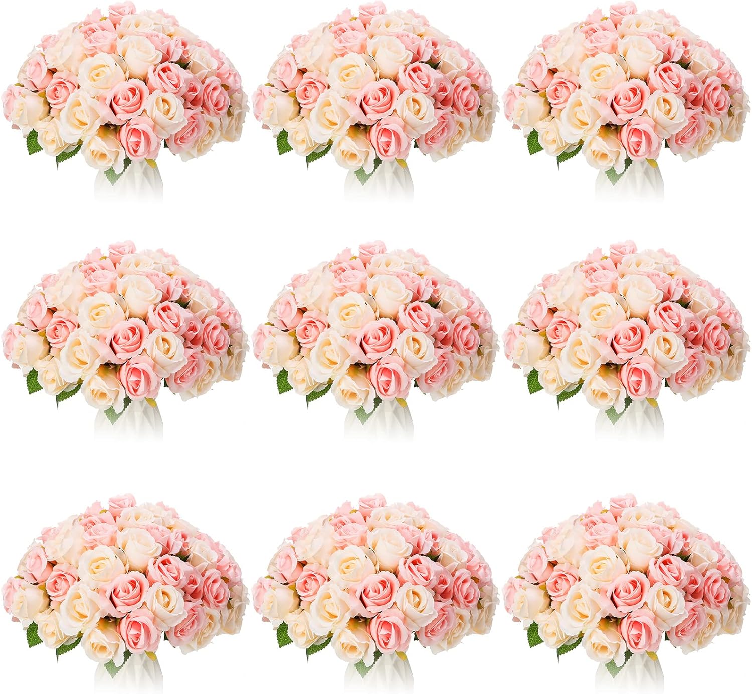Jexine, 10 Bouquets Artificial Rose Flowers, 120 Pcs, Pink and White, Silk, DIY Bride, Home, Wedding Party Decorations