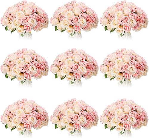 Jexine Ramo de 120 rosas artificiales de seda realistas, centros de mesa a granel, rosas falsas para novia, para decoración del hogar, boda, fiesta