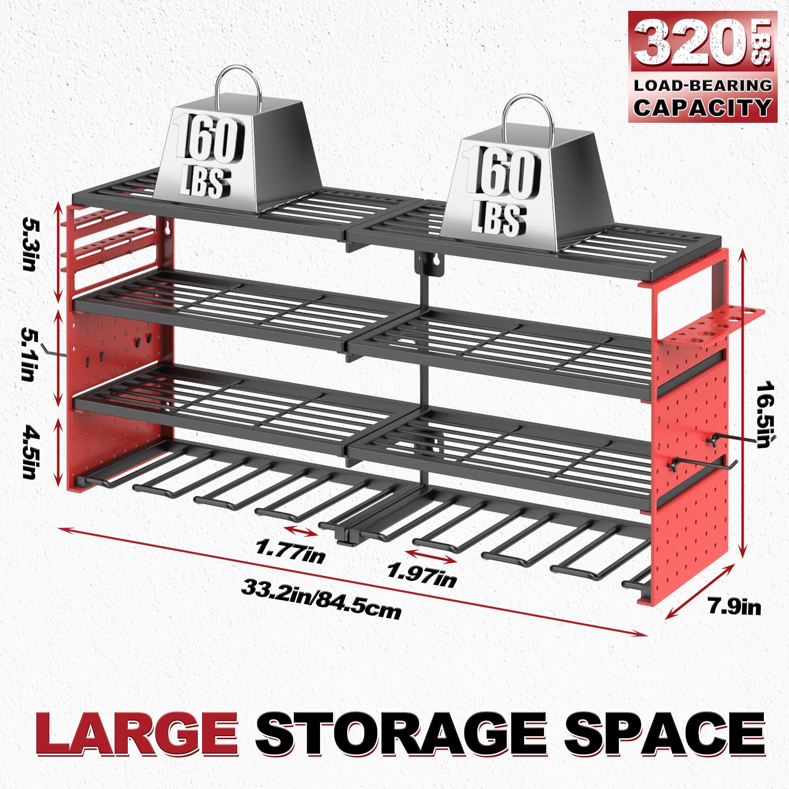 ODSNANIE 33" Metal Power Tool Organizer Wall Mount,4 Tier,Red