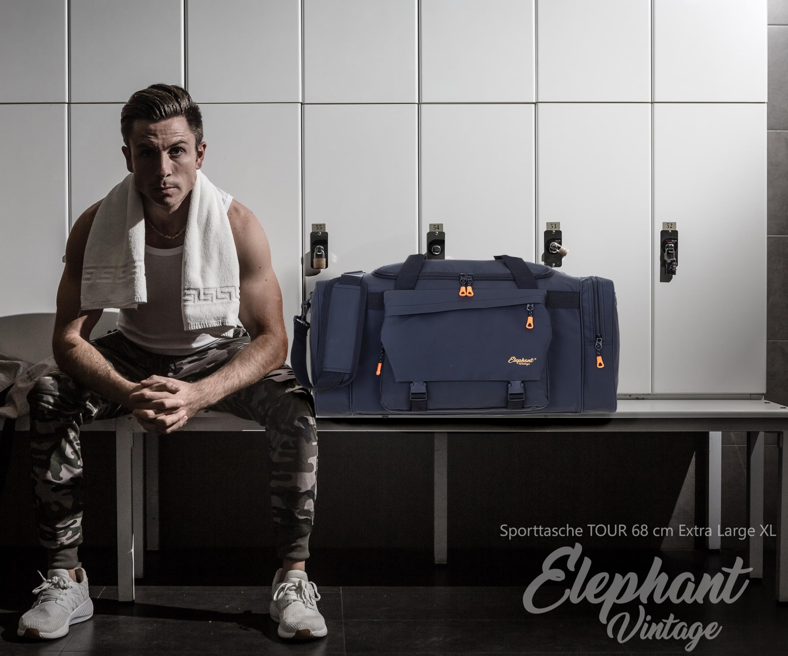 Elephant Sporttasche Reisetasche Saunatasche Herren Damen aus Plane Tour 68 cm mit Yogamatte-Halterung Bag Sport Fitness Sauna Tasche Gymbag sehr groß 1306 XL + Trinkflasche