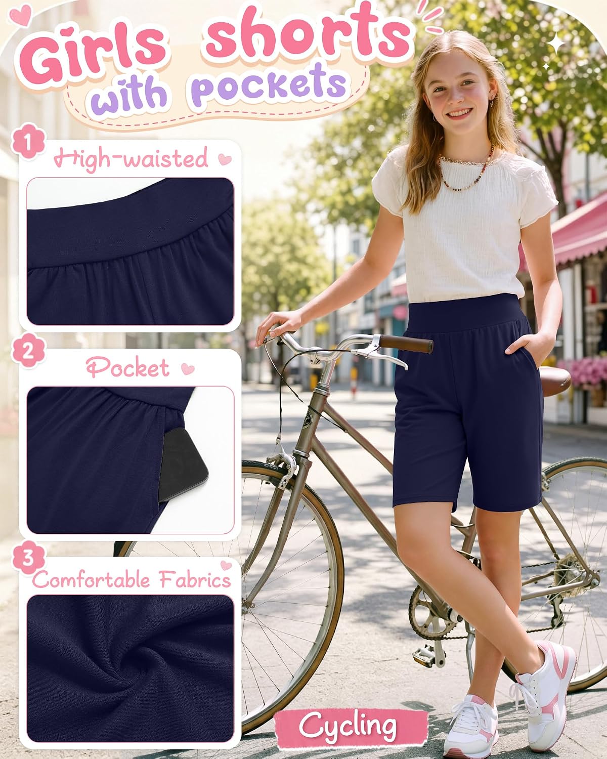 3 Pack Girls' Shorts 5-14Y Uniform