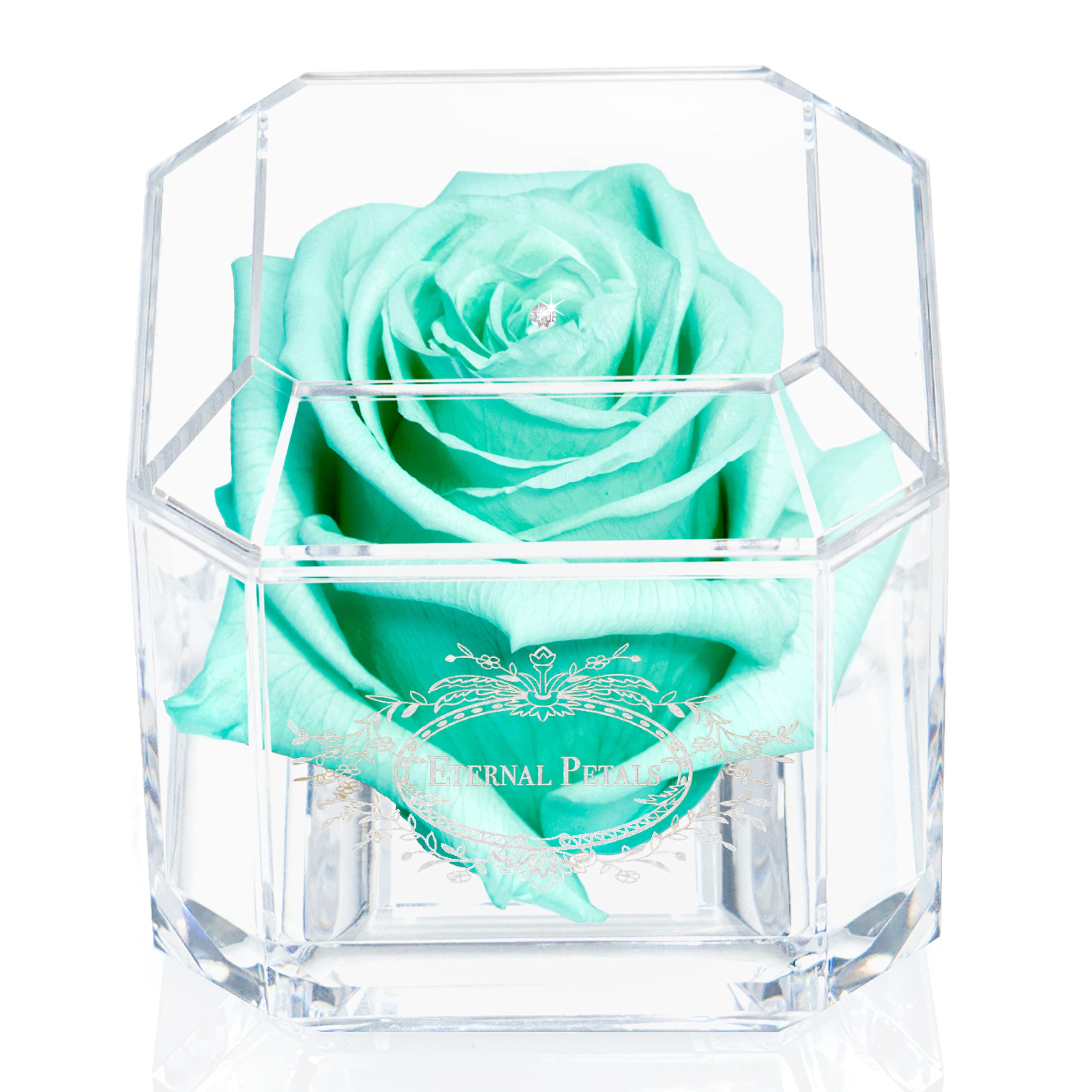 A 100% Real Rose That Lasts A Year - White Gold Solo with Swarovski Crystal (Mint)