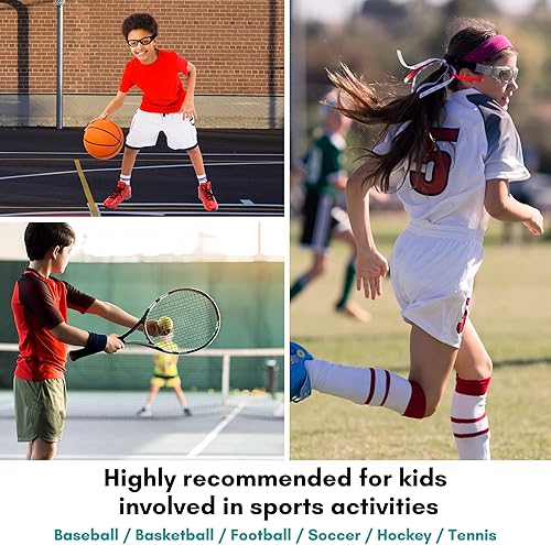 Miniatura 5 de BLUE CUT Gafas de baloncesto de seguridad para niños para actividades deportivas al aire libre, antiniebla, reemplazables a lentes recetadas