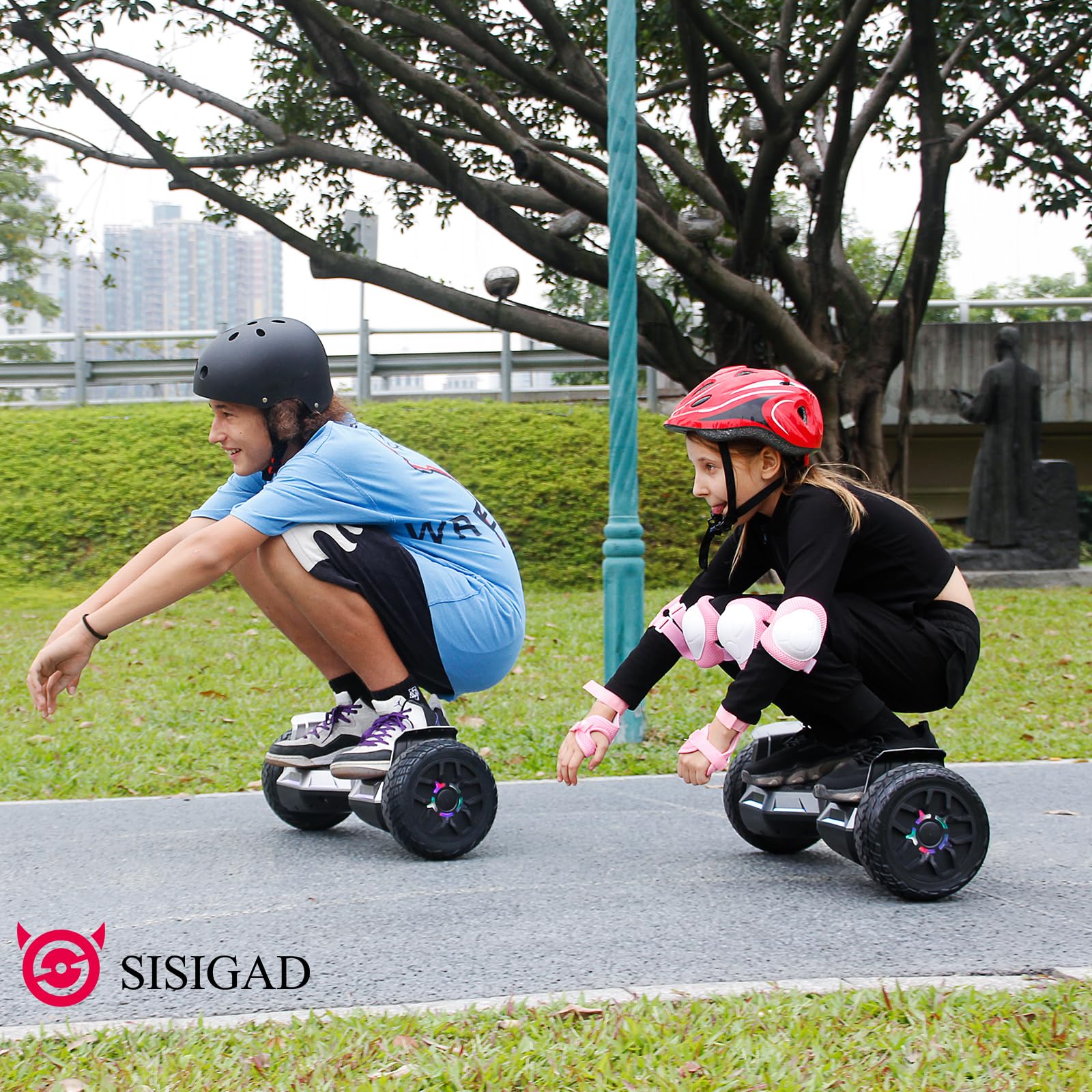 SISIGAD Hoverboard Go Kart Sitz, 8.5" Off Road Hoverboards mit LED Lichtern, All Terrain Hoverboards, Selbst Balancing Scooter mit Bluetooth Lautsprecher, Musik Hoverboard Go Kart Bundle