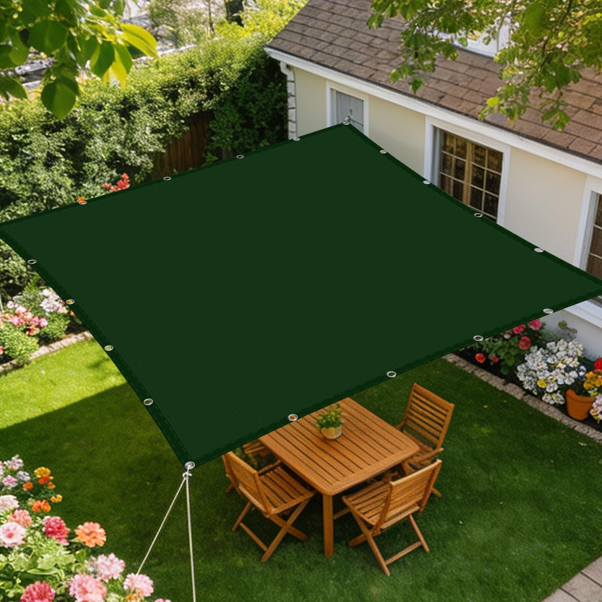 Voile d'ombrage étanche 2x4m vert foncé rectangulaire pour jardin et terrasse