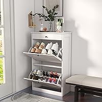 FTZxHKLX Slim Shoe Cabinet with 2 Flip Drawers & Hidden Organizer - Pet-Proof Entryway Storage for 8-10 Pairs, White
