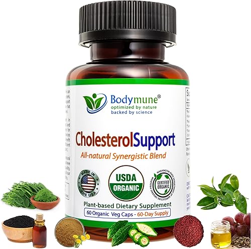 Bodymune CholesterolSupport - Mezcla de salud cardíaca  Suplemento orgánico USDA con extractos de té verde, diente de león, melón amargo, moringa