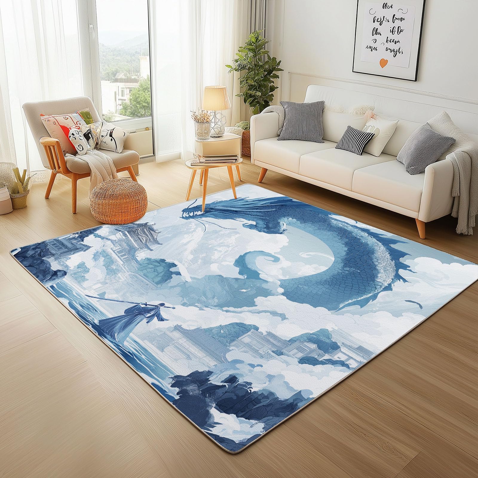 Tapis motif dragon oriental chinois vintage 140x200cm lavable