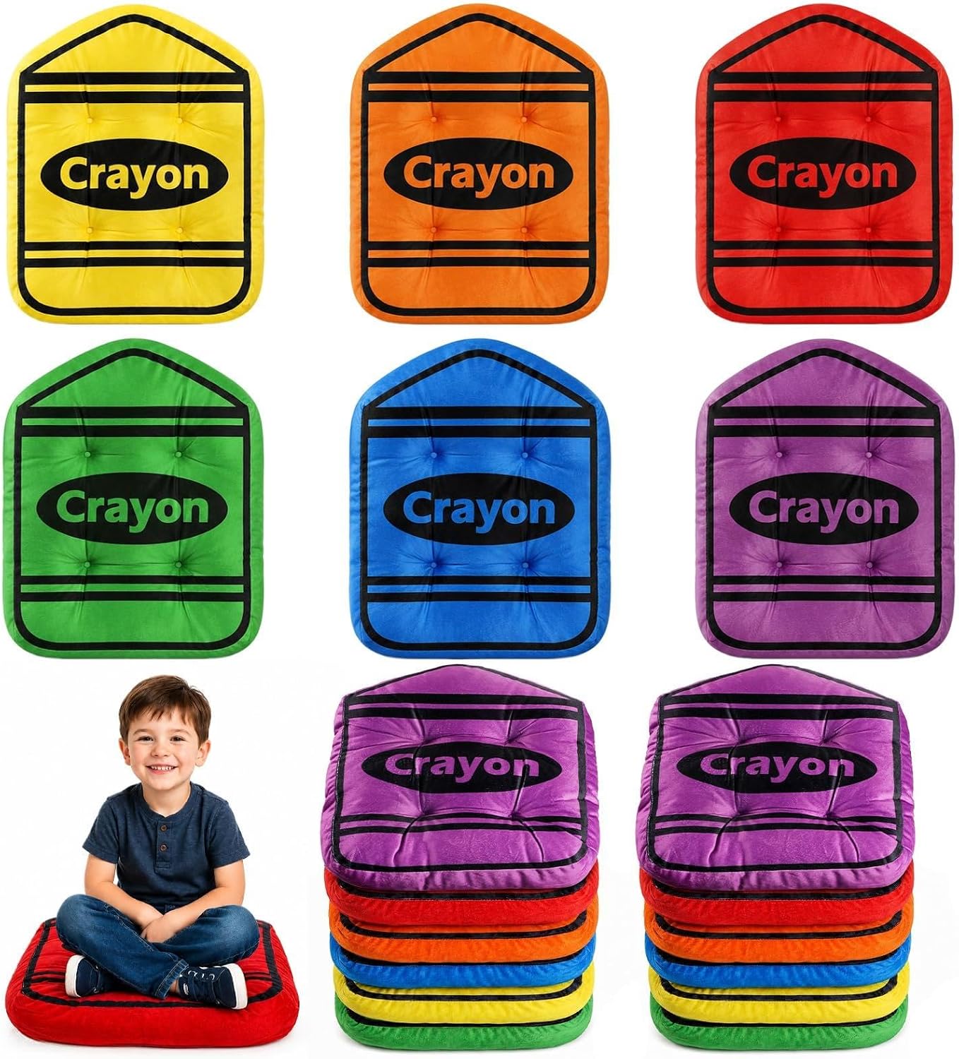 12 PCS Thick Crayon Classroom Floor Cushions 14X17 Inch Colorful Crayon Cushion Soft Plush Floor Seating Cushion Back to School Cushions for Home School Classroom Nursery Learning Areas Supplies Decor