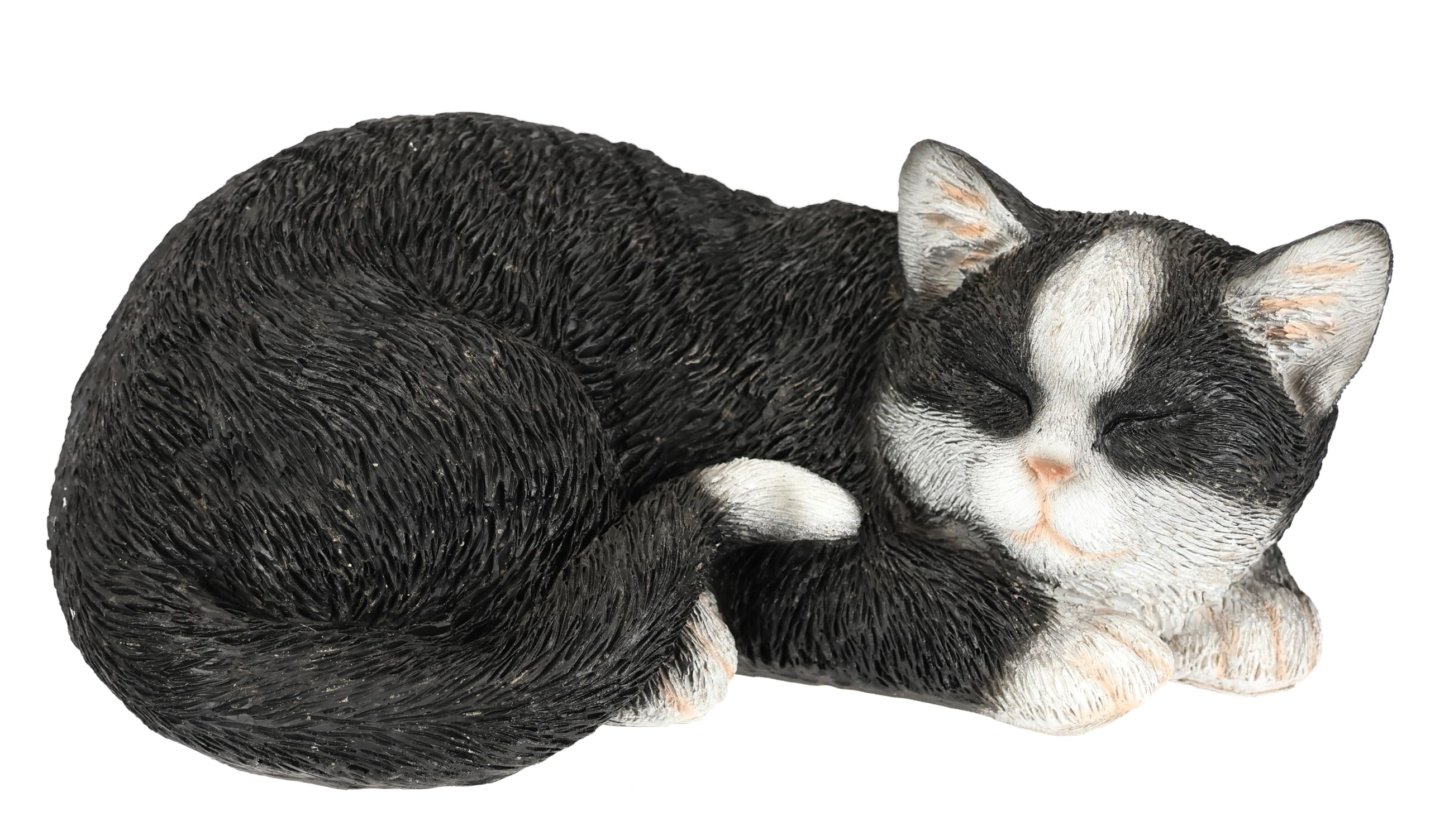 Figura Decorativa tumbada de Piedra Artificial, Figura de Gato Negro durmiendo, poliresina, 11 x 29 x 18 cm