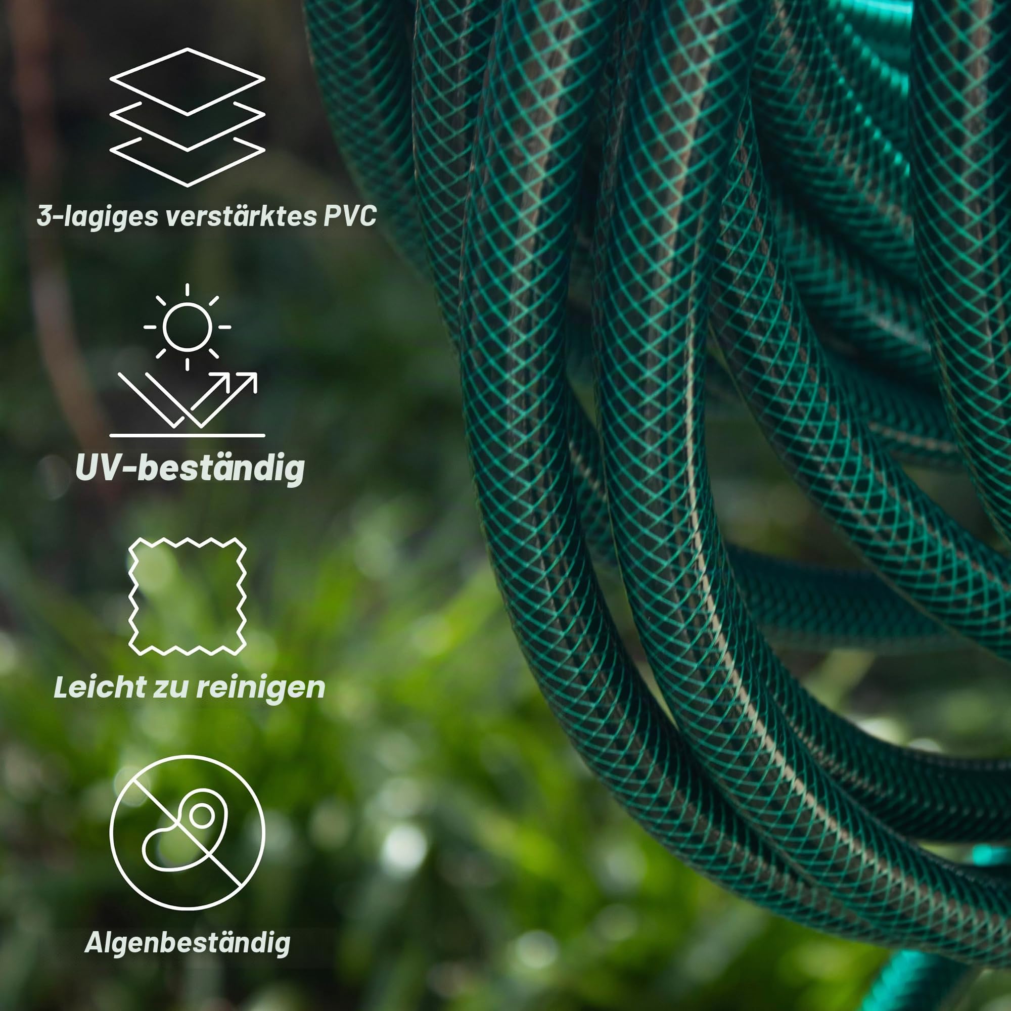Faithfull 50M (164ft) Reinforced Hose 12.7 mm (1/2 Inch) Diameter – Heavy-Duty PVC Garden Hose Pipe, Green