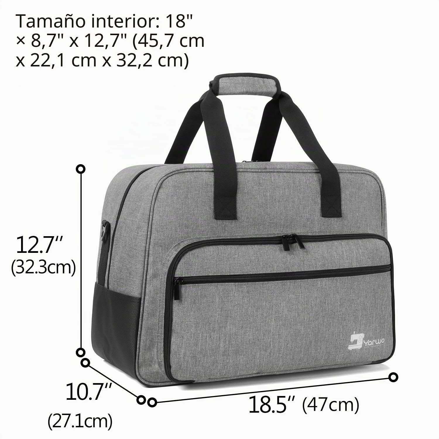 Yarwo Maletas de Transporte para Máquinas de Coser, Bolsa para Máquina de Coser Adecuado para la mayoría de Las máquinas de Coser universales, con Acolchado y Fondo Antideslizante, Gris