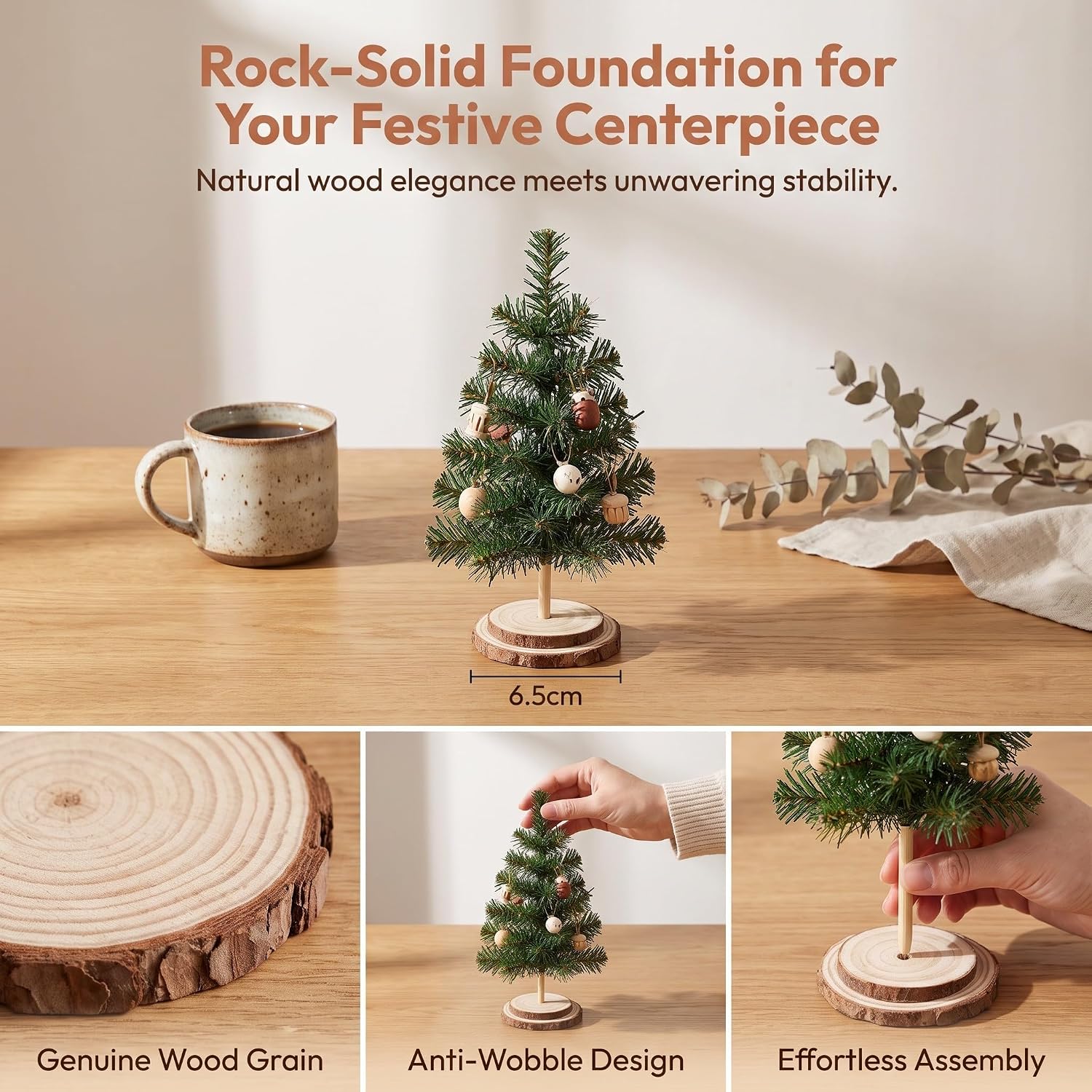 4pcs Wood Slice Christmas Tree Base Wooden Stand for Mini Trees