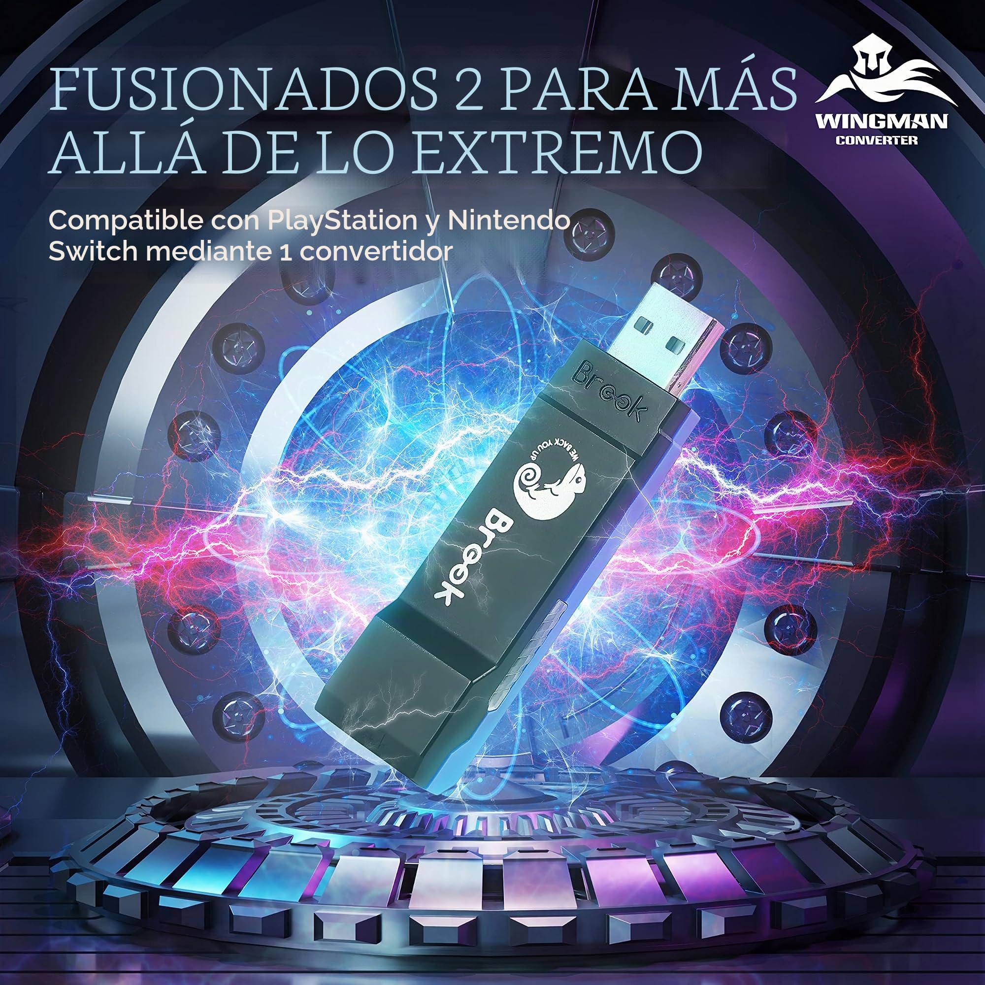Brook Wingman XE 2 Converter - Adaptador de Controlador inalámbrico Dos en uno para PS, Consolas Switch y PC, soporta Turbo Ajustable Remap, Color Azul