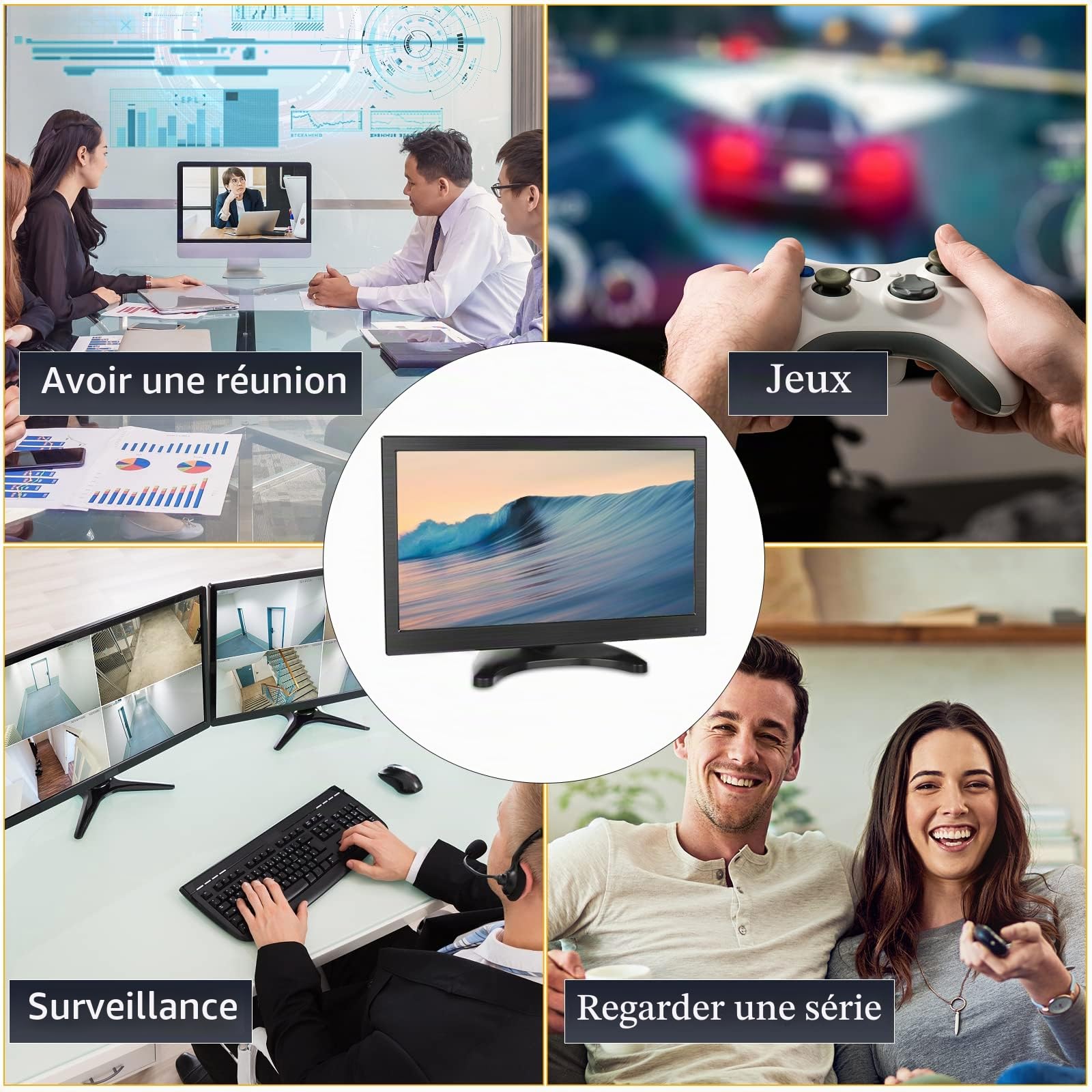 CAMECHO Moniteur Portable 13,3 Pouces Full HD 1920 * 1080 Écran CCTV-Moniteur Haut-Parleur Intégré avec Ports HDMI-VGA-AV-BNC Compatible avec PC, DVD, TV, Caméra de Surveillance Caméra de Recul