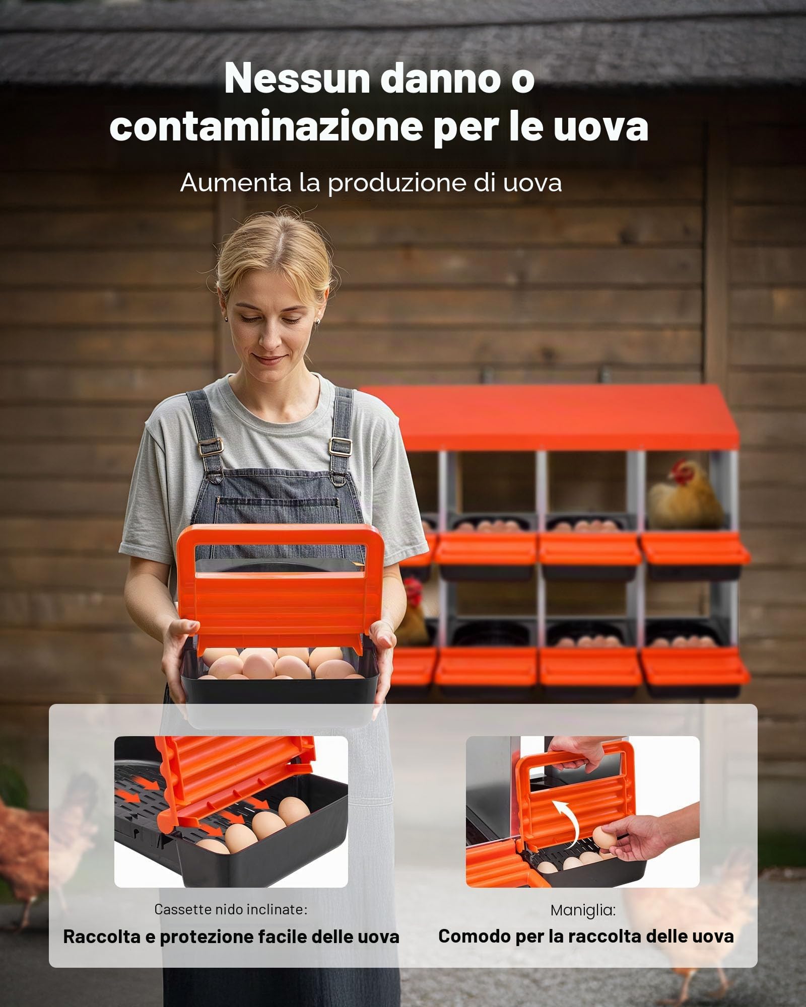 VEVOR Nido per Galline a 2 Livelli Nido per Raccolta Uova con 10 Scomparti, Scatole per Deposizione delle Uova in Metallo con Coperchi Protettivi, Estraibile, per Galline, Anatre (8 Scomparti)