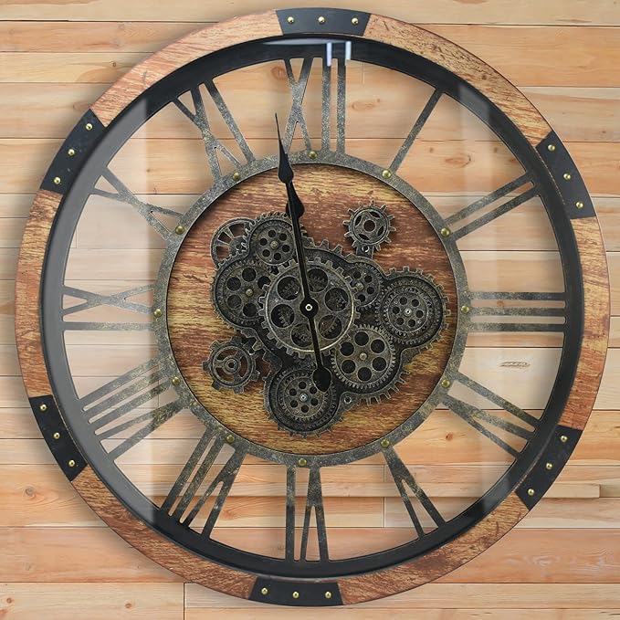 27 inch Large Real Moving Gears Wall Clock with Toughened