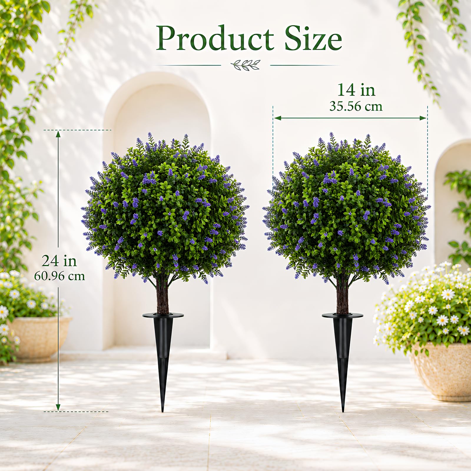 Árbol de lavanda artificial, 60 cm, juego de 2 unidades, resistente a los rayos UV, planta artificial con pico, para jardín y balcón