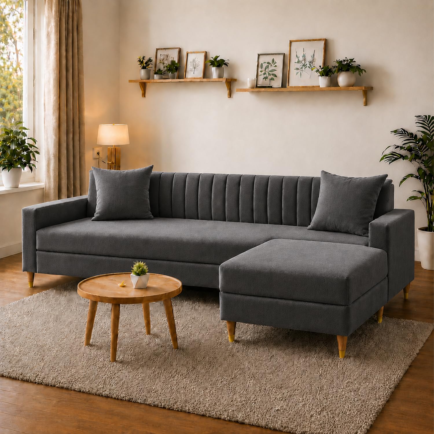 Casaliving Garcia 4 Seater L Shape Convertible Sofa Set for Living Room, 3 Seater & Ottoman Modular Sectional Couch for Small Space (Dark Grey) Sofa-image-32