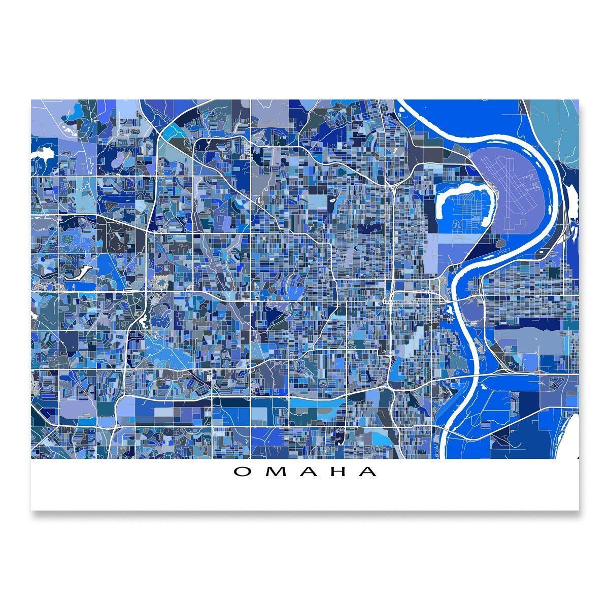 Omaha Map Wall Art Print 8x10, Omaha Nebraska Poster 24x36