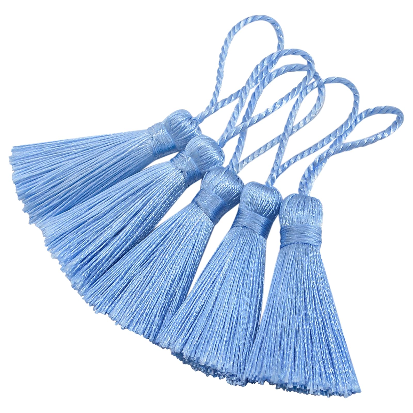 Handmade Bookmark Tassel DIY Craft: 20pcs Mini Silky Chinese Knot Pendant with Cord Loop for Jewelry Earrings, Garland, Graduation, Party, Keyring and Small Home Hanging Decoration (Sky Blue)