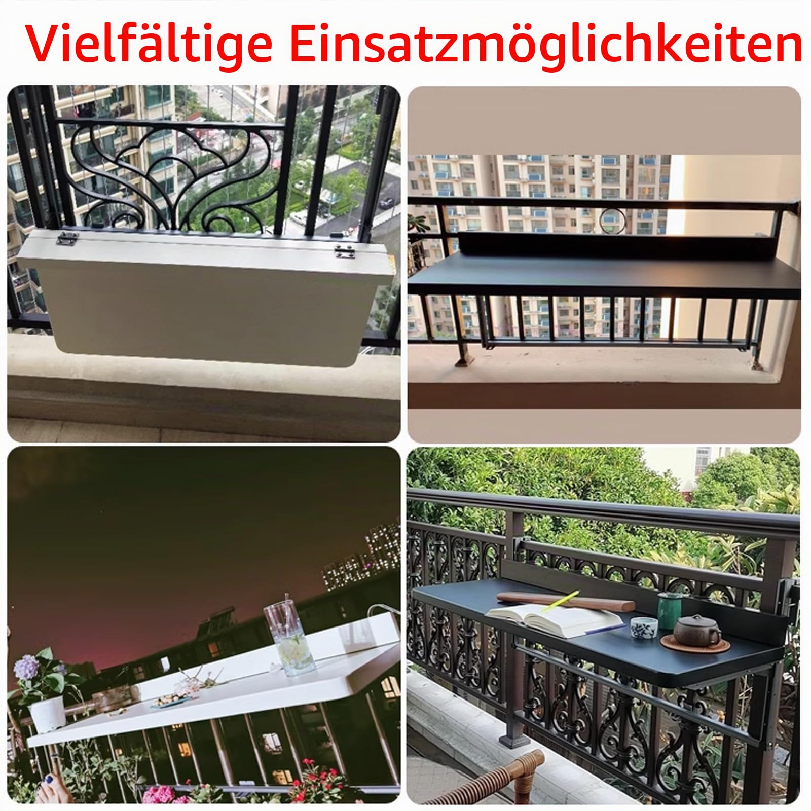 Klappbarer Balkon-Hängetisch, Verstellbarer Wand-Geländertisch Für Die Terrasse, Platzsparender Beistelltisch Für Den Außenbereich, Wetterbeständig Und Langlebig