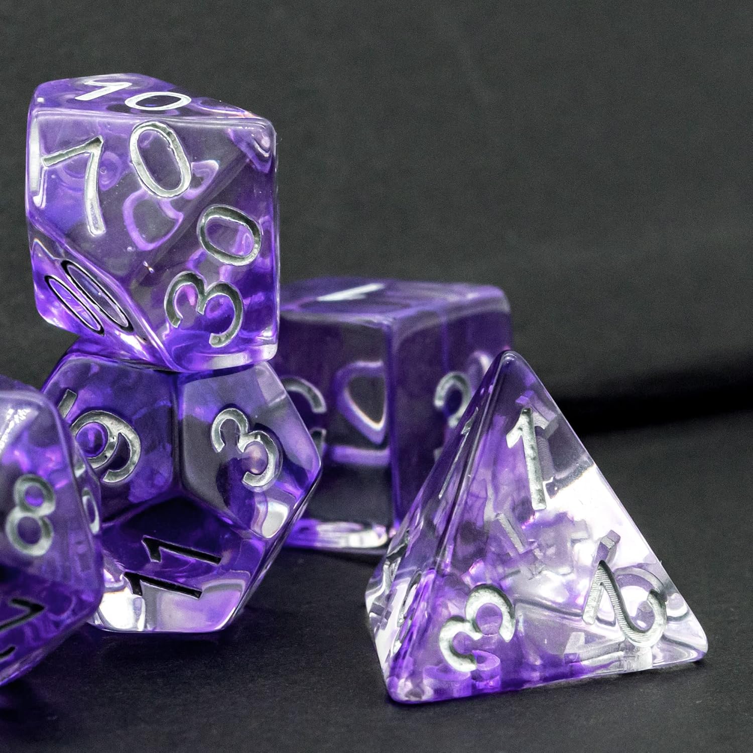 World of Dice Dice Set - Smoke Series - 7-Piece Pen and Paper Dice Starter Set for Dungeons and Dragons, DSA, Aborea, Cthulhu, and More (Purple)