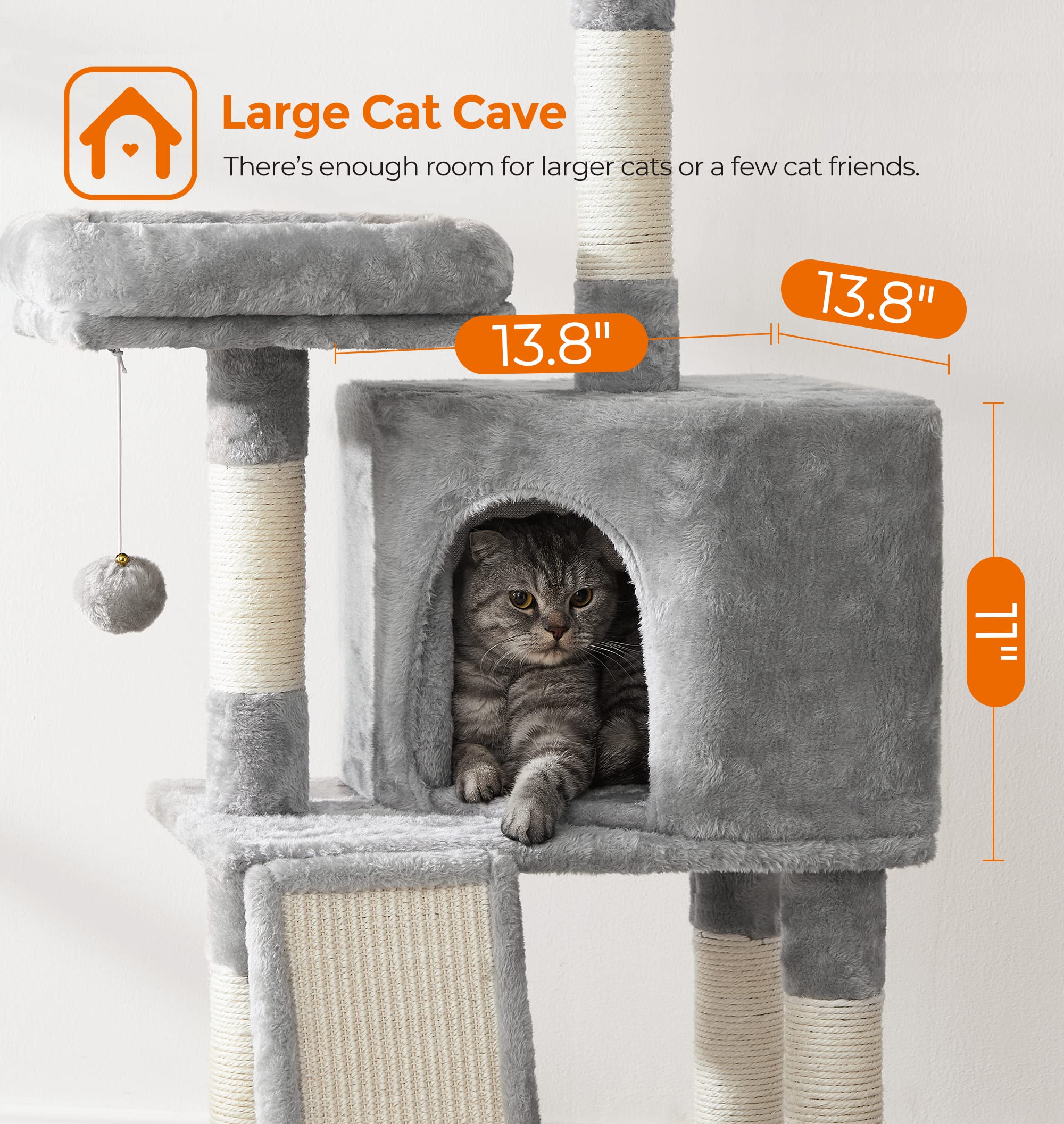 FEANDREA Cat Tower, Cat Tree for Indoor Cats, 45.3Inch Cat Condo with