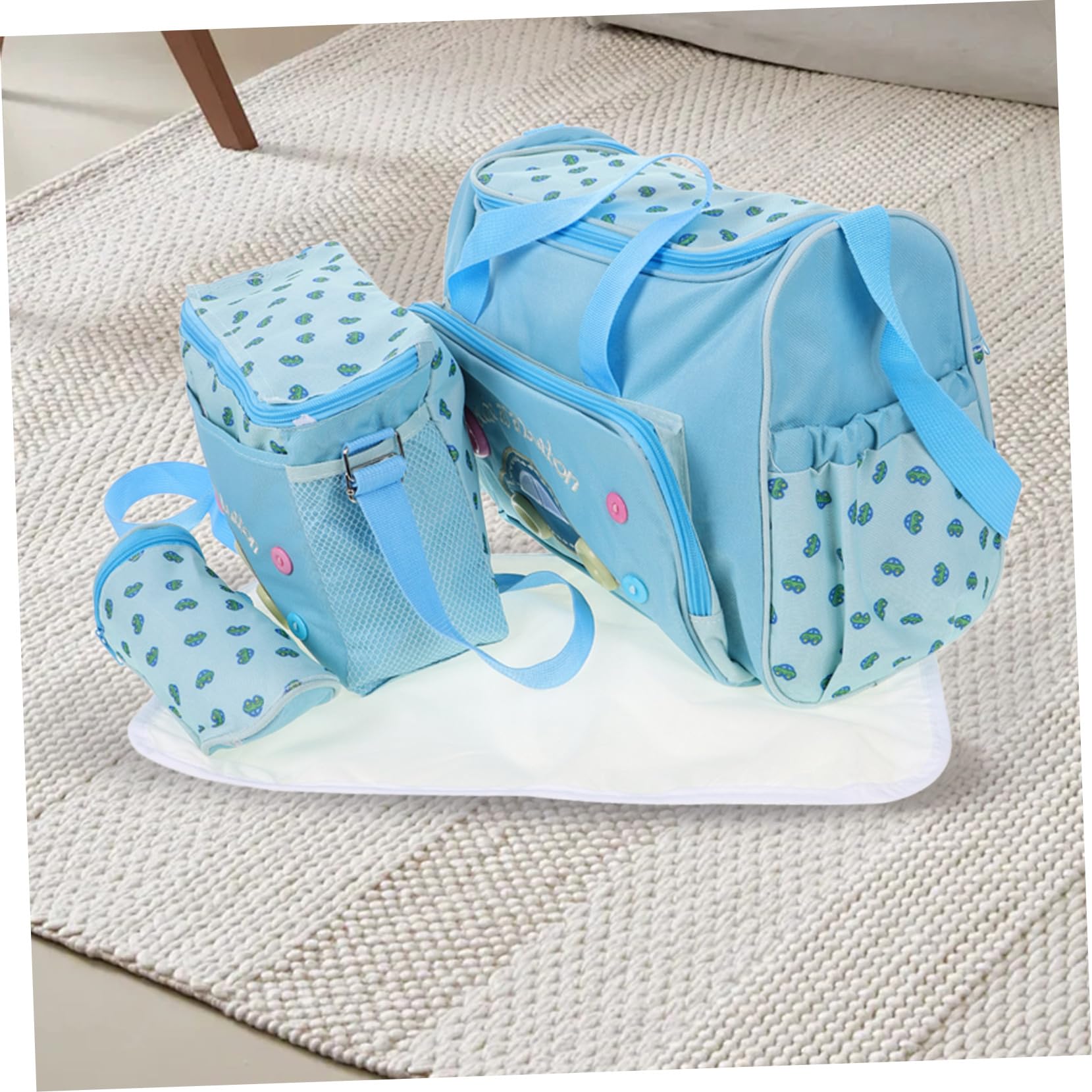 4-In-1 Multifunktions Wickeltasche Reise Baby Tasche mit Großem Fassungsvermögen und Autodesign (Himmelblau)