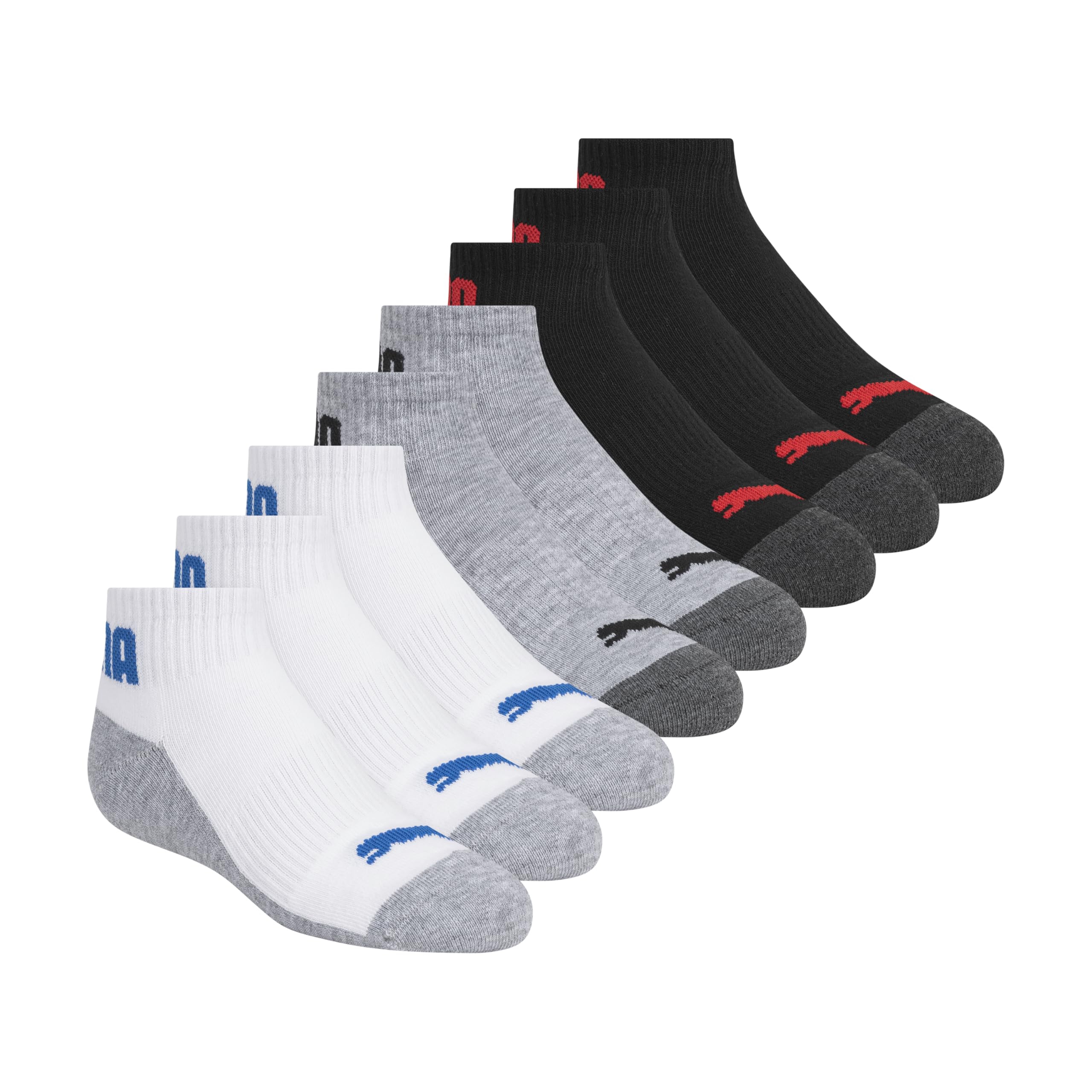 

                                                    PUMA 8 Pack Boys' Quarter Crew Socks, White/Multi,