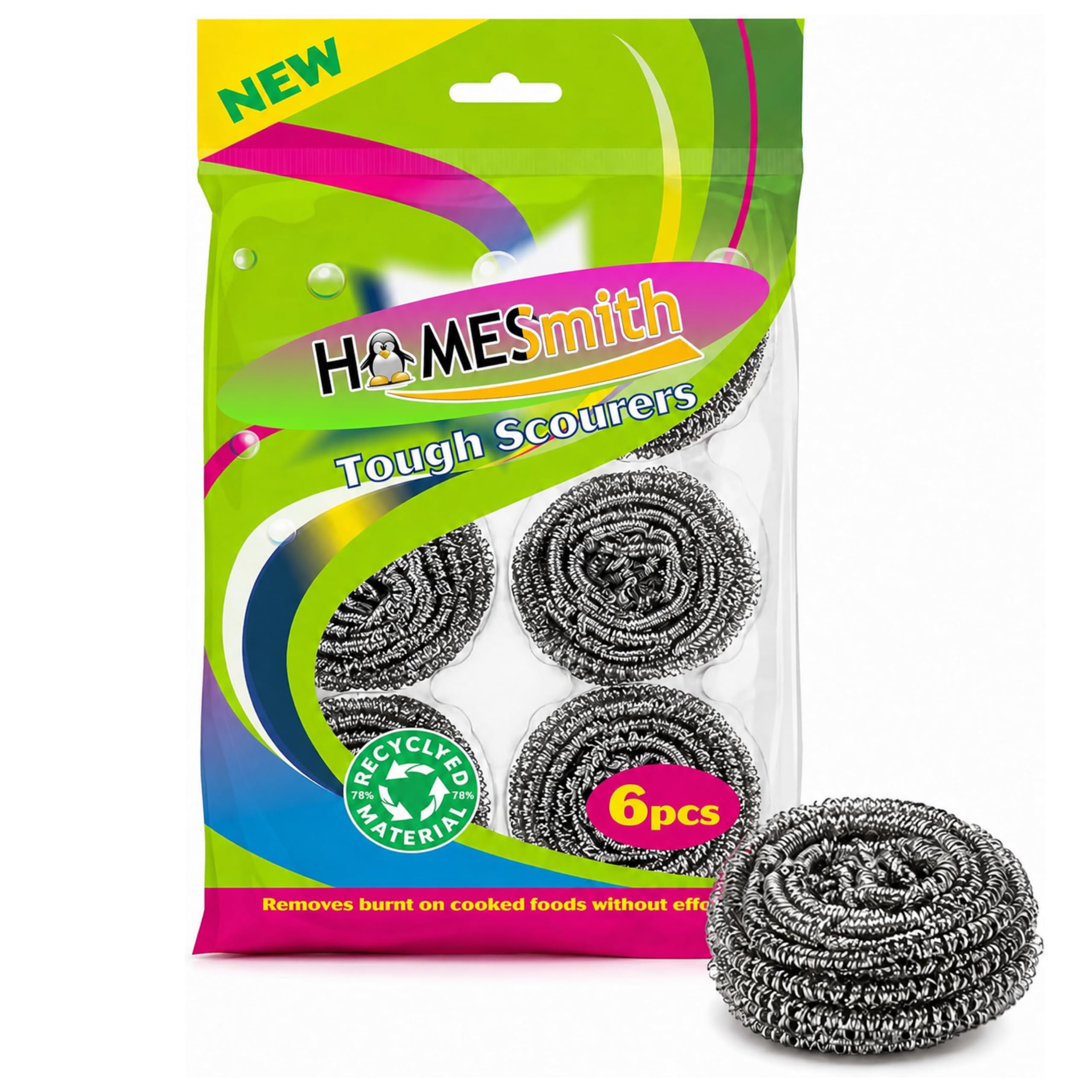HOMESmith Stainless Steel Scourers – Pack of 6, (HS-130)