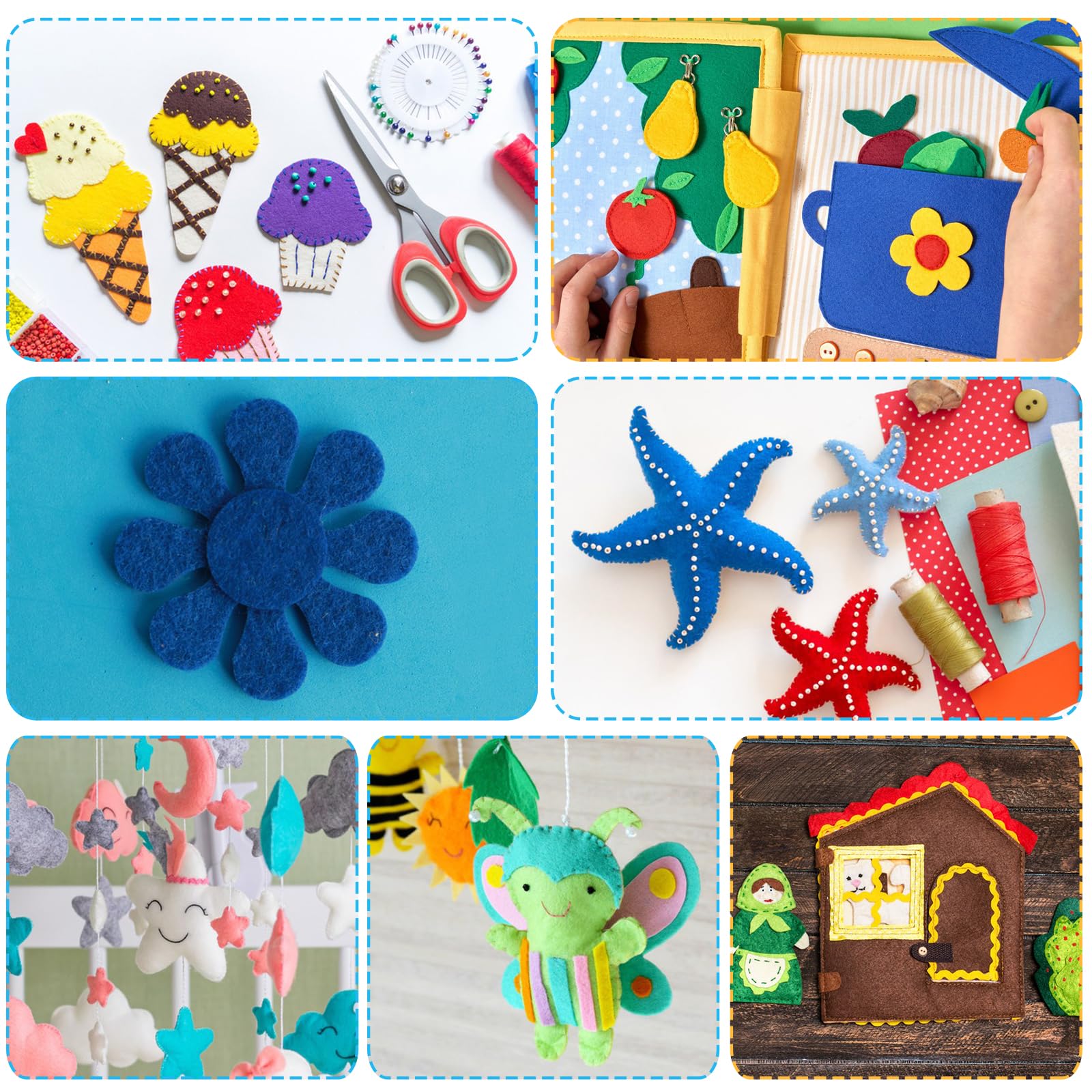 Felt Sheets for Crafts 9PCS 11.8 * 7.9in Wool Stiff Felt Sheets Soft Fabric Skin Felt DIY Patchwork Rug Arts and Crafts Fabric Pieces (3 Blue)