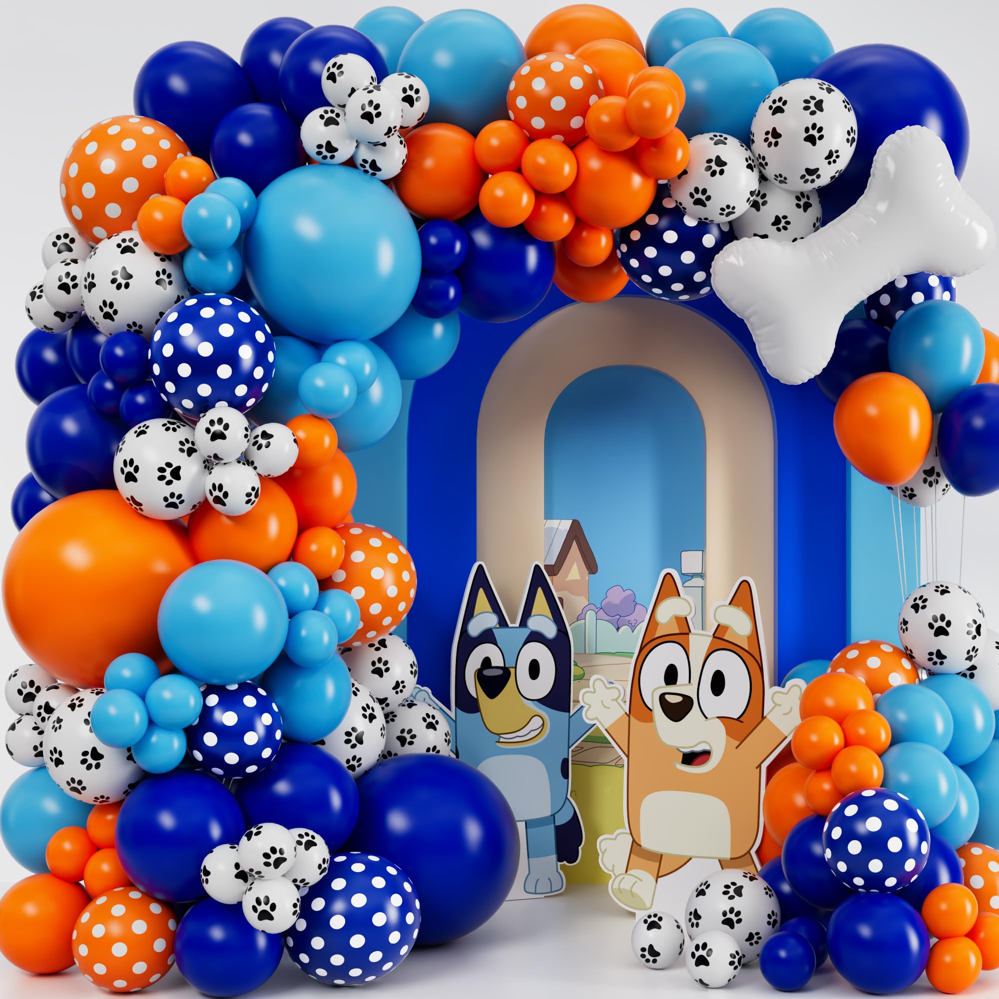 ALL-IN-1 Balloons Arch & Garland Kit with BONUS Dog Bone Small and Large Blue & Orange Party Balloons Blue Themed Party Decorations & Supplies for Boy