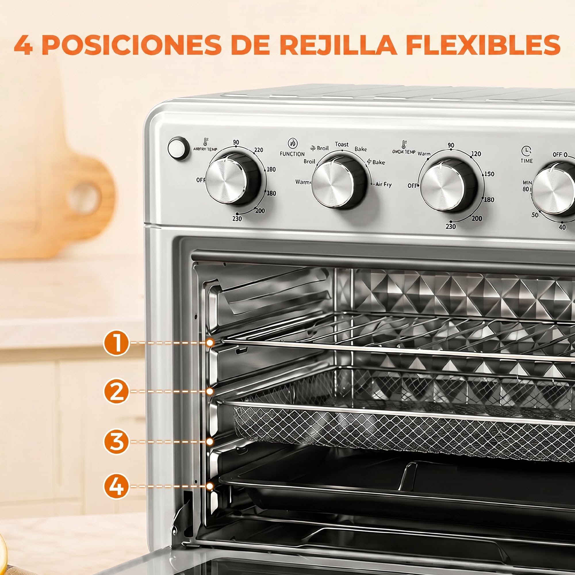 HOMCOM Horno Eléctrico Multifunción de Sobremesa 43x39x39 cm Plata | Mini Horno Tostador, 30L, 1600W, Freidora de Aire, 7 Modos de Calor, Temporizador y Temperatura Regulable