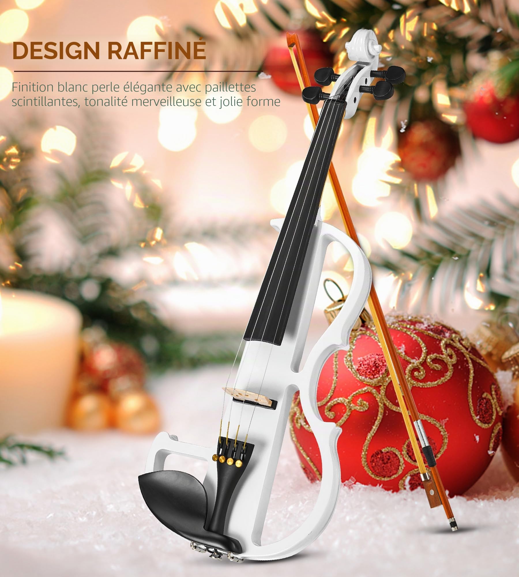 Vangoa Violon Électrique 4/4 Pratique Silencieuse Violon Pleine Grandeur pour Débutants Étudiants Adultes Adolescents avec Kits de Démarrage, Blanc