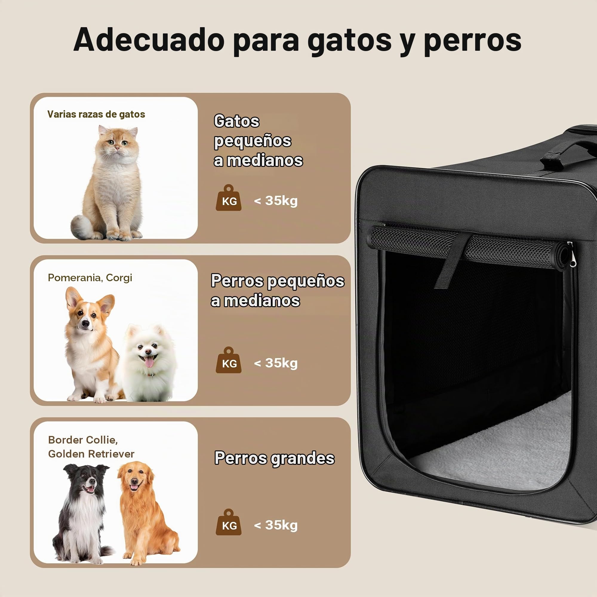 Wiltec Bolsa de Transporte Plegable Negra Mascotas Perro Gato, Talla XXL (106x71x81 cm), con cojín