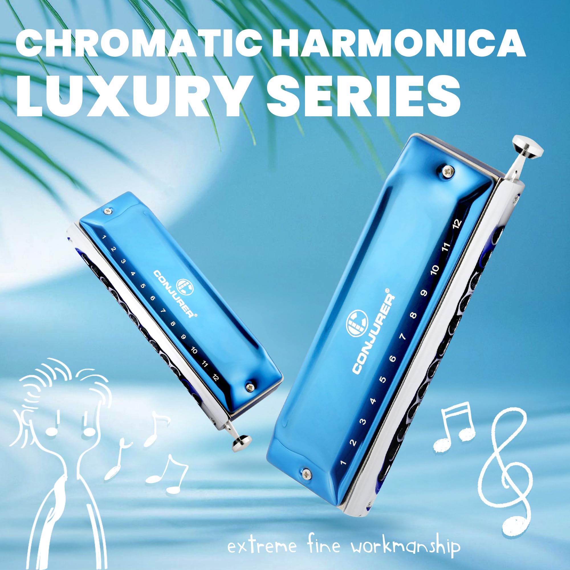 CONJURER Armonica Cromatica chiave di C, 12 fori 48 toni Stanadard armonica blues diatonica con custodia, armonica per principianti, adulti, bambini, professionisti, studenti, amici, regali (blu, C)