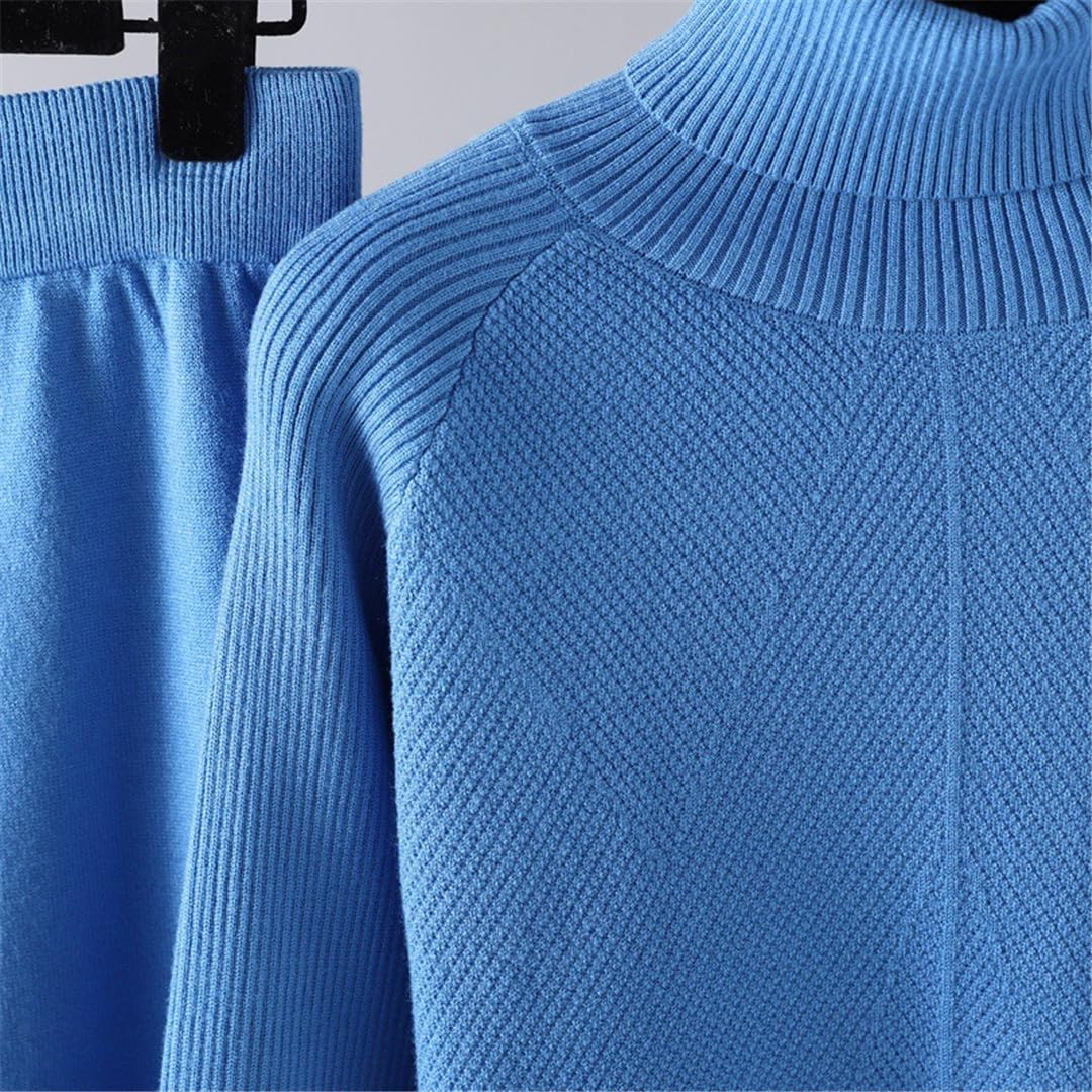 Tuta da Donna in Maglia A Due Pezzi Autunno Inverno Caldo Maglione A Collo Alto Set Moda Casual Pantalone da Donna