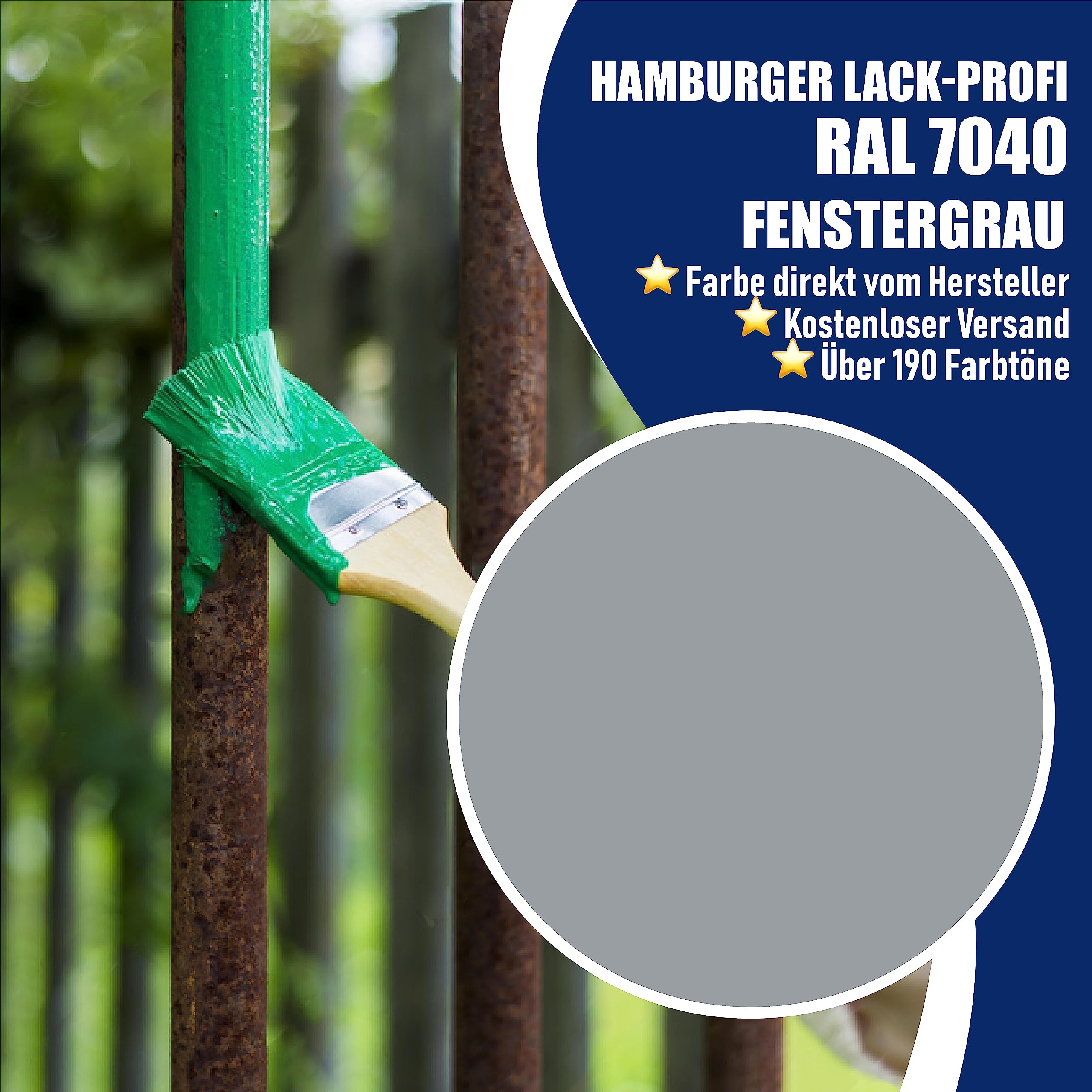 Metallschutzlack MATT Fenstergrau RAL 7040 Grau Metallschutzfarbe Metalllack Metallfarbe // Hamburger Lack-Profi (1 L)