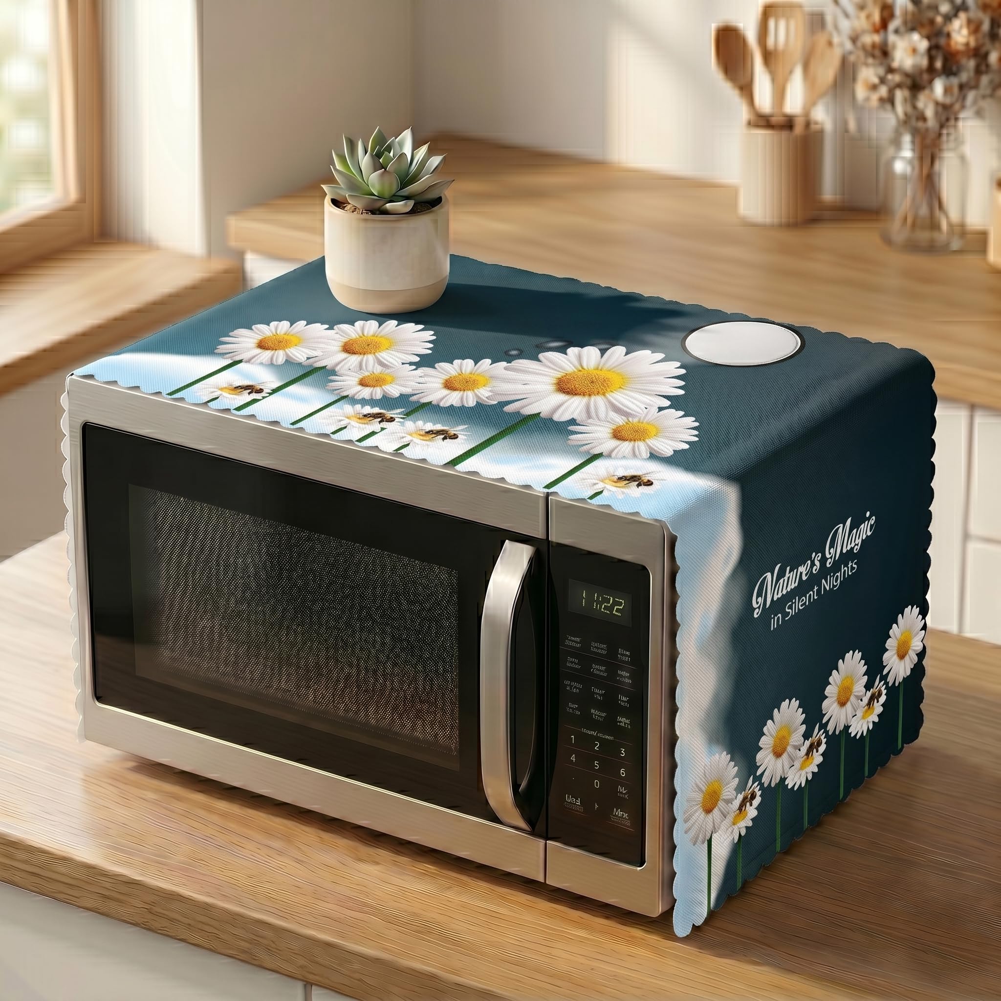 NABAAT Printed Microwave Oven Cover Top for Kitchen Decor Durable Dustproof Waterproof Modern Design with Pemium Border Cutting, OTG Cover - 39” x 14” (Night Flowers)-image-28