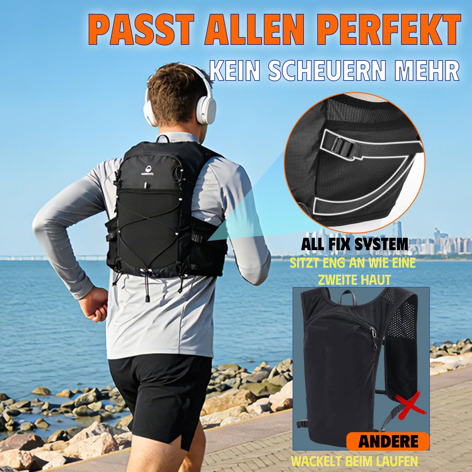 ONETOALL Laufweste Damen mit 2 Faltbare Trinkflasche 500ml, Trinkweste Laufen Herren, Running Vest Laufrucksack Trinkrucksack Reflektierend zum Marathon Trailrunning Jogging Radfahren - 3