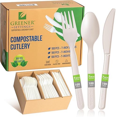 Miniatura 1 de (100 juegos) - Juego de 300 utensilios desechables grandes de 7 pulgadas, alternativa duradera y resistente al calor a los cubiertos de plástico con