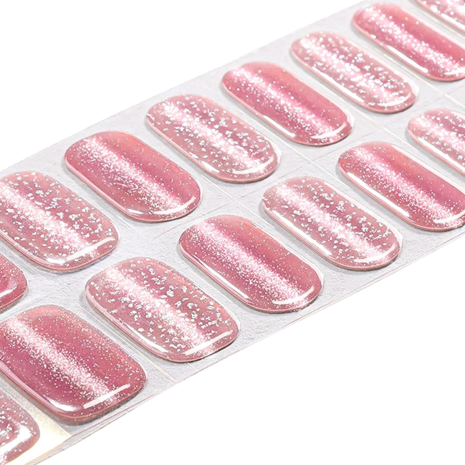 Silk Aura Nail Foils, Self-Adhesive Gel Nail Strips, No UV Needed, Glitter Shiny Pink Nail Stickers, Waterproof, Long-Lasting, Natural Manicure Design for Fingers & Toenails