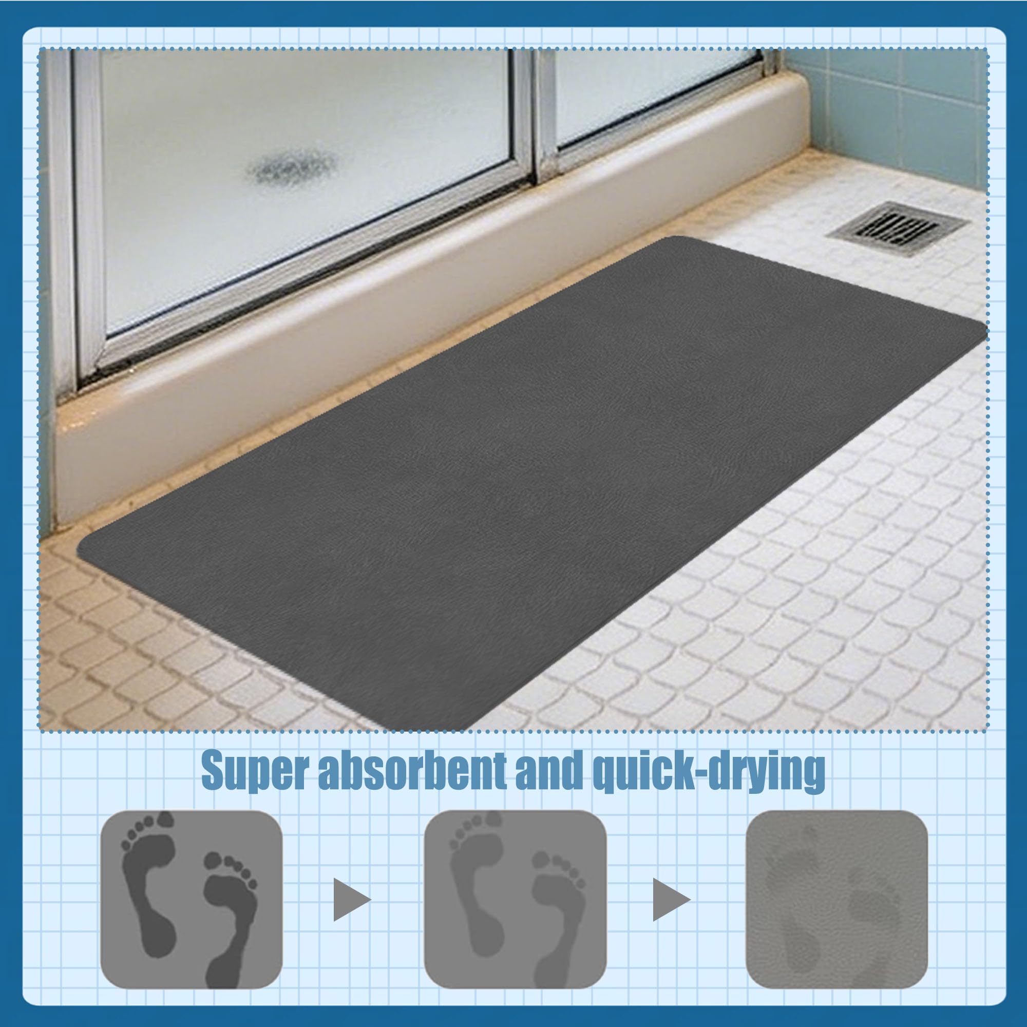 Super Absorbierende Steinmatte 65 x 80 cm rutschfest Duschvorleger Duschmatte Schmutzabweisend für Dusche, Badewannen, Wc Deko, Dunkelgrau