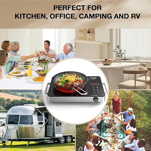 Miniatura 8 de Placa eléctrica portátil de 110 V, 1800 W, placa eléctrica infrarroja con control de perilla, quemador de encimera de un solo quemador con asa,