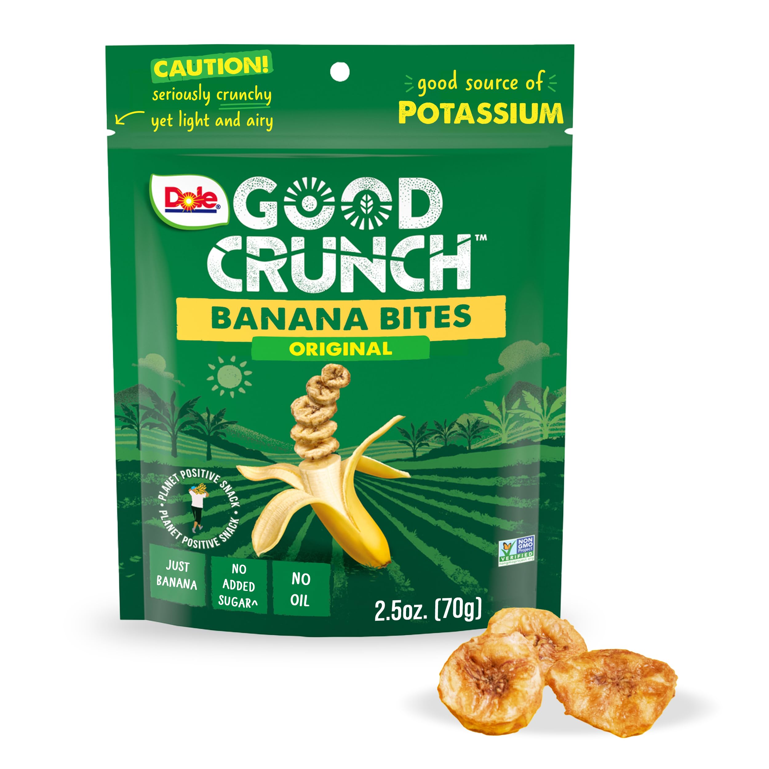 Dole Good Crunch Banana Dried Fruit Bites, Gluten Free & Vegan Snack, 2.5oz Bag